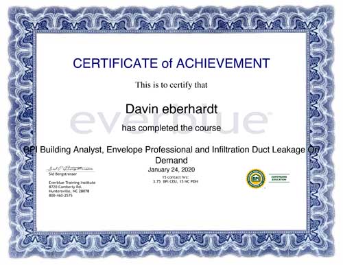 Bring Your Home & Landscape to Life 7 BPI training certificate