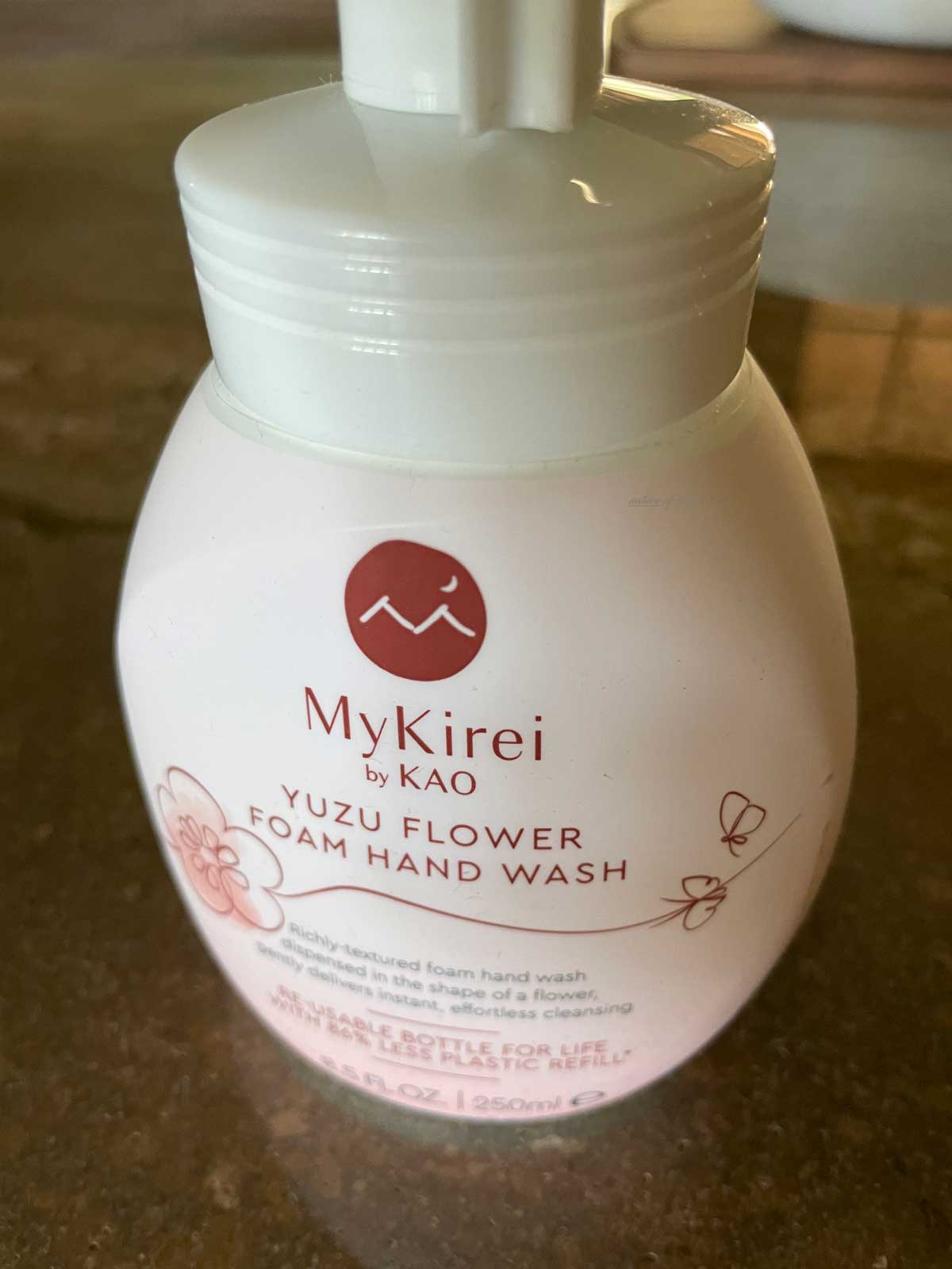 Japanese Flower Stamp Hand Soap: MyKirei- How $18 Soap Became a Viral Sensation 3 front label of MyKirei by kao yuzu flower foam hand wash soap