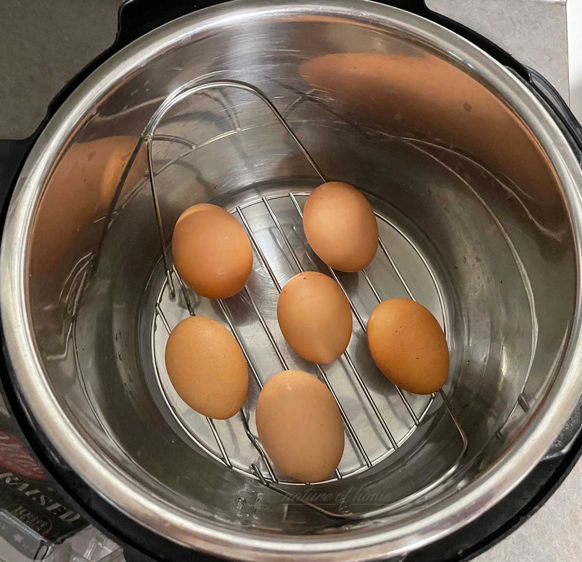 Instant Pot Hard Boiled Eggs (12 Easy Steps for Perfect Results) 3 eggs inside instant pot ready for cooking