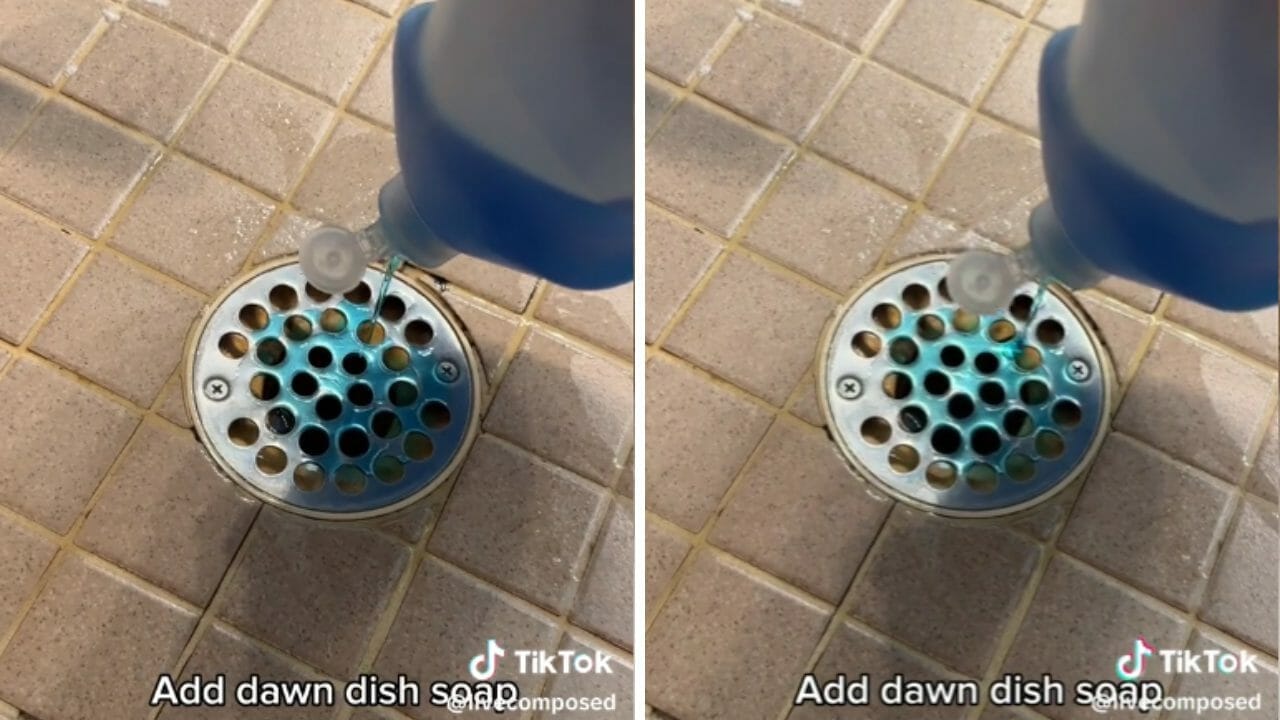 How to Unclog a Shower Drain with a Simple Hack: Dish Soap, Baking Soda & Vinegar 3 cleaning a shower drain with dish soap