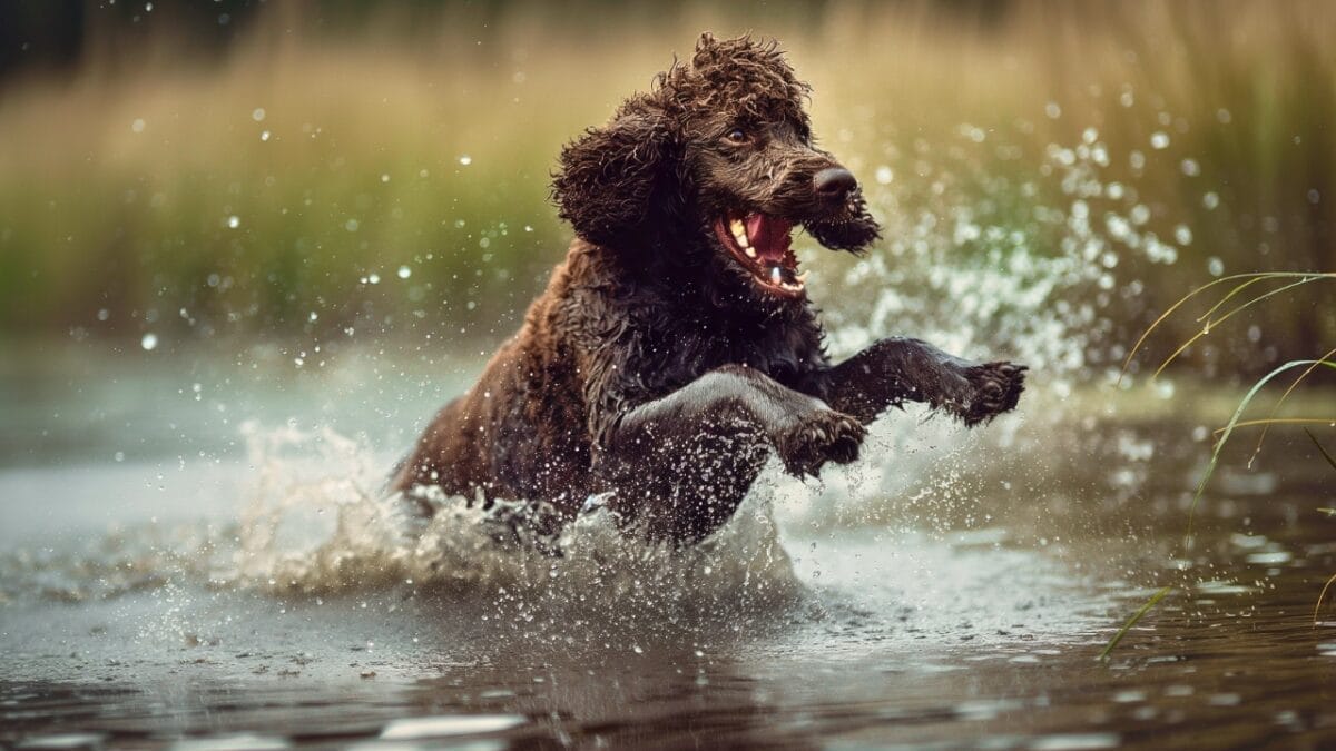 14 Dog Breeds That Can't Resist a Good Swim 7 14 Dog Breeds That Can't Resist a Good Swim - Realistic shot Irish Water Spaniel having fun mj