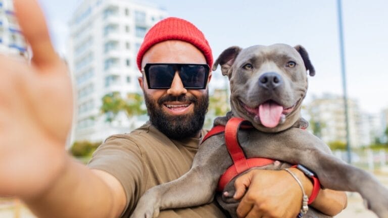 15 Dogs That Form Unbreakable Bonds with Their Humans - sttafordshire selfie with owner ss2081105890