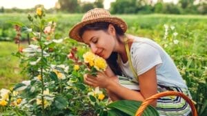 A Look at 10 Folklore-Inspired Gardening Traditions & Their Origins 1 A Look at 10 Folklore-Inspired Gardening Traditions & Their Origins - woman smelling flowers in garden ss1786223270