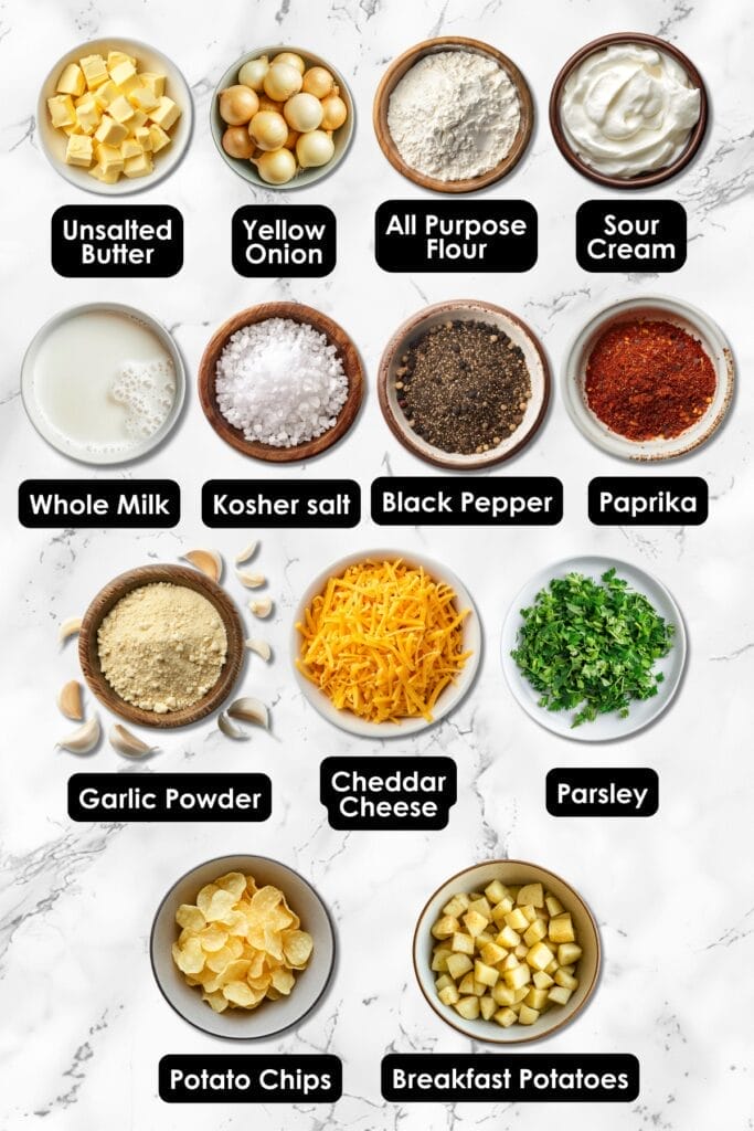 The Best Cheesy Baked Potatoes Recipe, No Cans Required 3 The Best Cheesy Baked Potatoes Recipe, No Cans Required - Baked Cheesy Potatoes ingredients