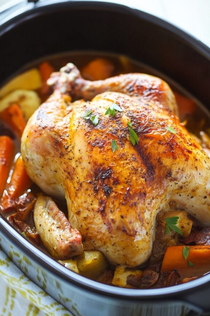 This Juicy, Tasty & Convenient Crockpot Whole Chicken Recipe Will Make You a Slow-Cooking Convert - Crockpot Whole Chicken pin