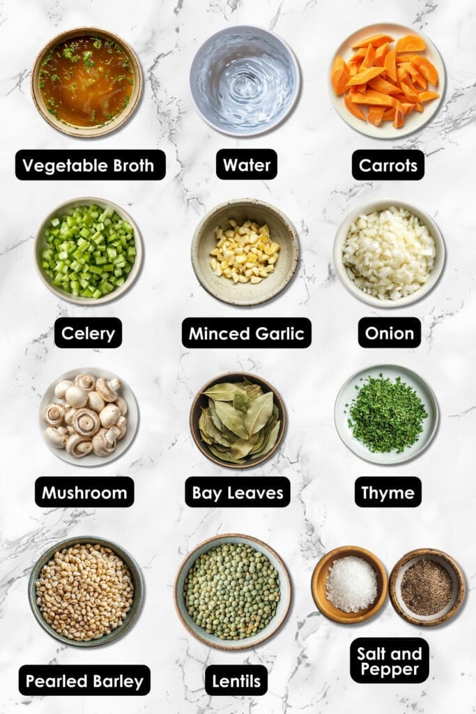 Hearty Crockpot Mushroom, Barley & Lentil Soup for Fall & Winter - Mushroom Barley and Lentil Soup ingredients