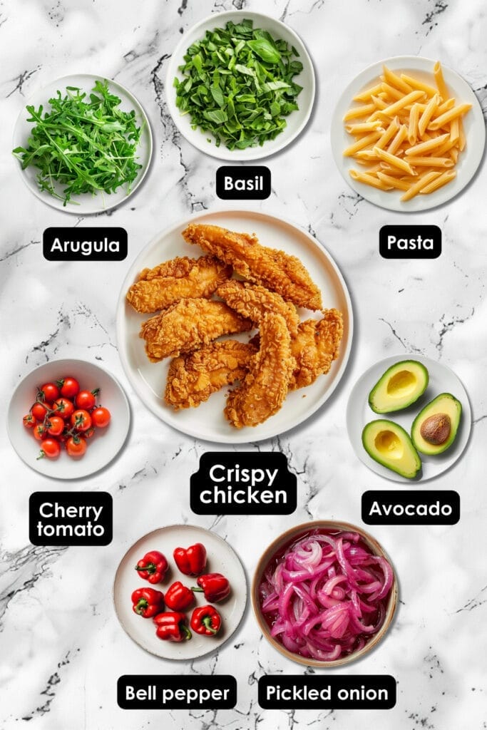 15 Healthy Summer Dinner Recipes That You Can Whip Up in a Jiffy 25 15 Healthy Summer Dinner Recipes That You Can Whip Up in a Jiffy - Summer Salad Arugula Basil Pasta Crispy Chicken Ingredients Ai