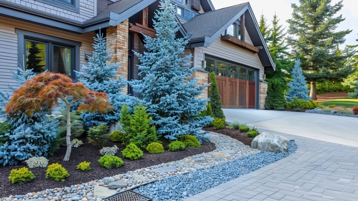 10 Plants & Trees That Can Boost Your Home's Value 10 10 Plants & Trees That Can Boost Your Home's Value - blue spruce trees in front yard home