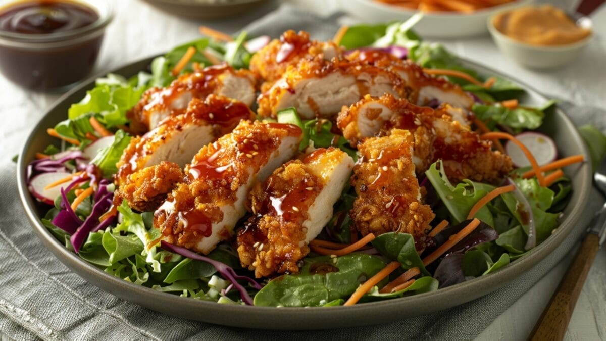 15 Healthy Summer Dinner Recipes That You Can Whip Up in a Jiffy 4 15 Healthy Summer Dinner Recipes That You Can Whip Up in a Jiffy - crispy chicken salad with sriracha honey bbq dressing ai