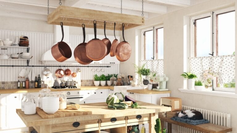 These 10 Kitchen Mistakes Always Devalue a House - pan hanging in kitchen dp190133438