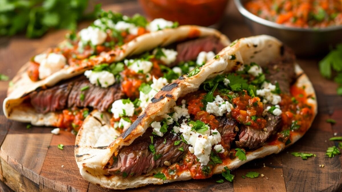 15 Healthy Summer Dinner Recipes That You Can Whip Up in a Jiffy 18 15 Healthy Summer Dinner Recipes That You Can Whip Up in a Jiffy - steak pitas with romesco sauce and herb whipped feta ai