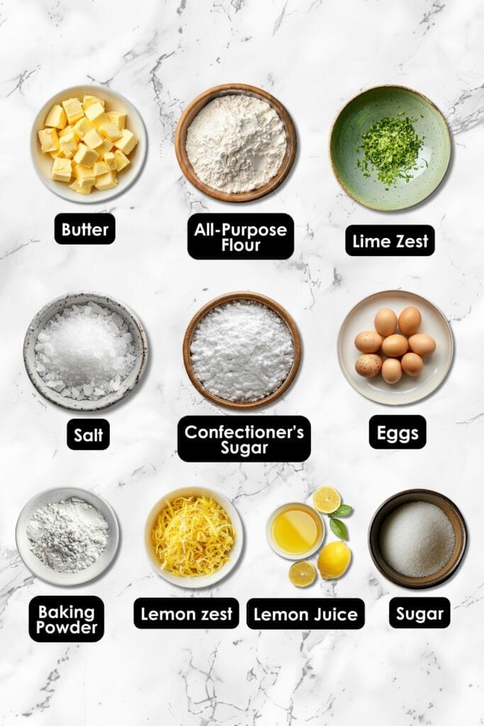 Lemon-Lime Bars: A Zesty Twist on a Classic Dessert 3 Lemon-Lime Bars: A Zesty Twist on a Classic Dessert - Lemon Lime Bars ingredients