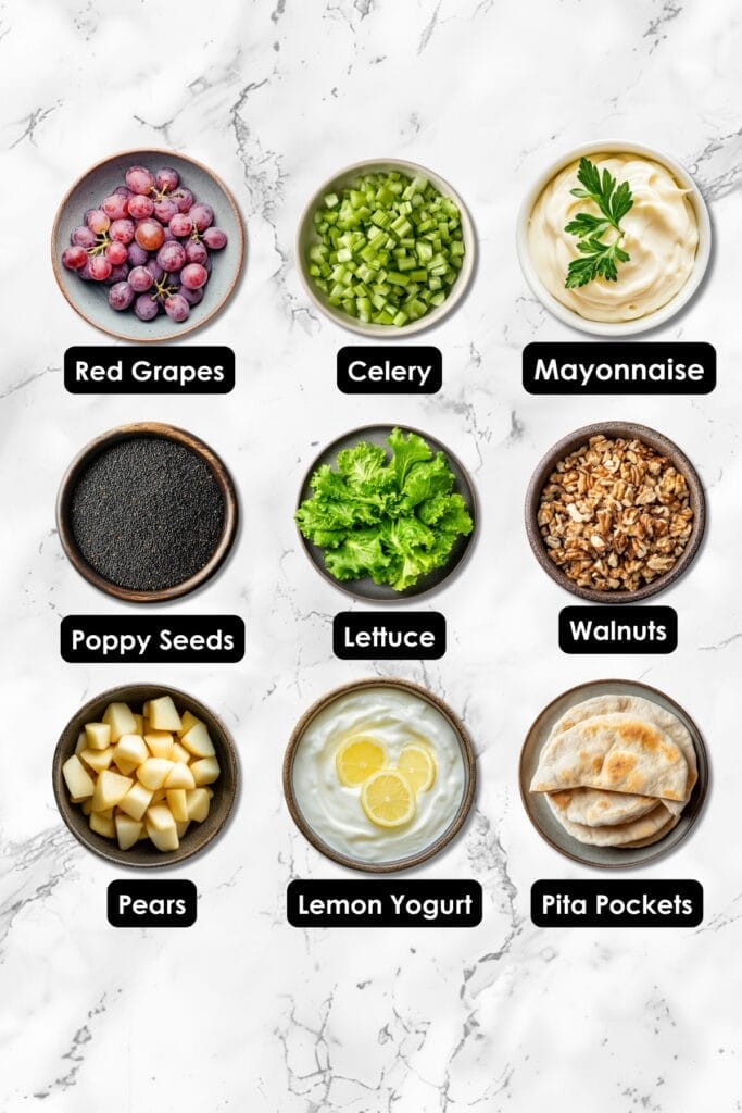 Pear-fect Twist on a Classic: Waldorf Salad Meets Pita Pockets 3 Pear-fect Twist on a Classic: Waldorf Salad Meets Pita Pockets - Pear Waldorf Pitas ingredients