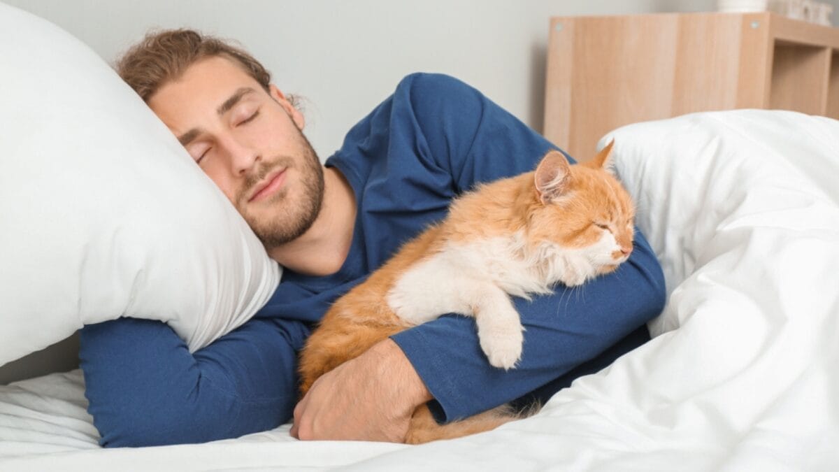 Should You Let Your Cat Sleep in Your Bed? Weighing the Pros & Cons 6 Should You Let Your Cat Sleep in Your Bed? Weighing the Pros & Cons - hugging cat dp287830358