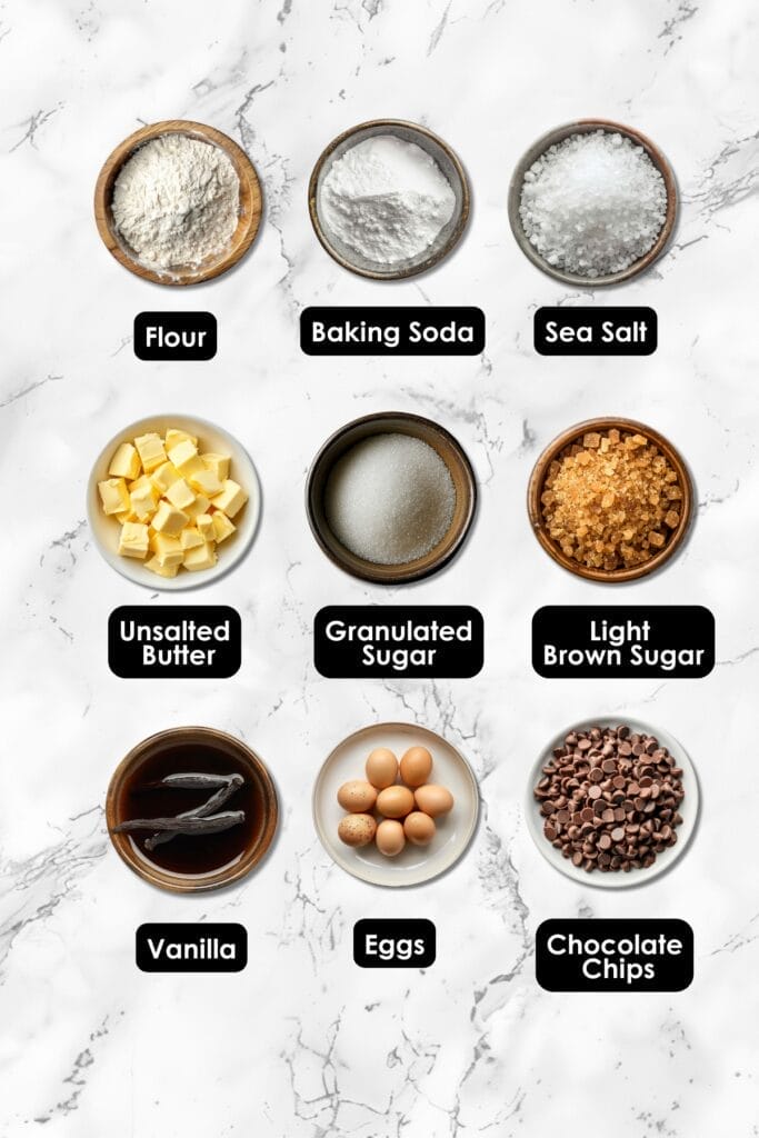 The Secret to Bakery-Style Chocolate Chip Cookies at Home 3 The Secret to Bakery-Style Chocolate Chip Cookies at Home - Bakery Style Chocolate Chip Cookies Ingredients