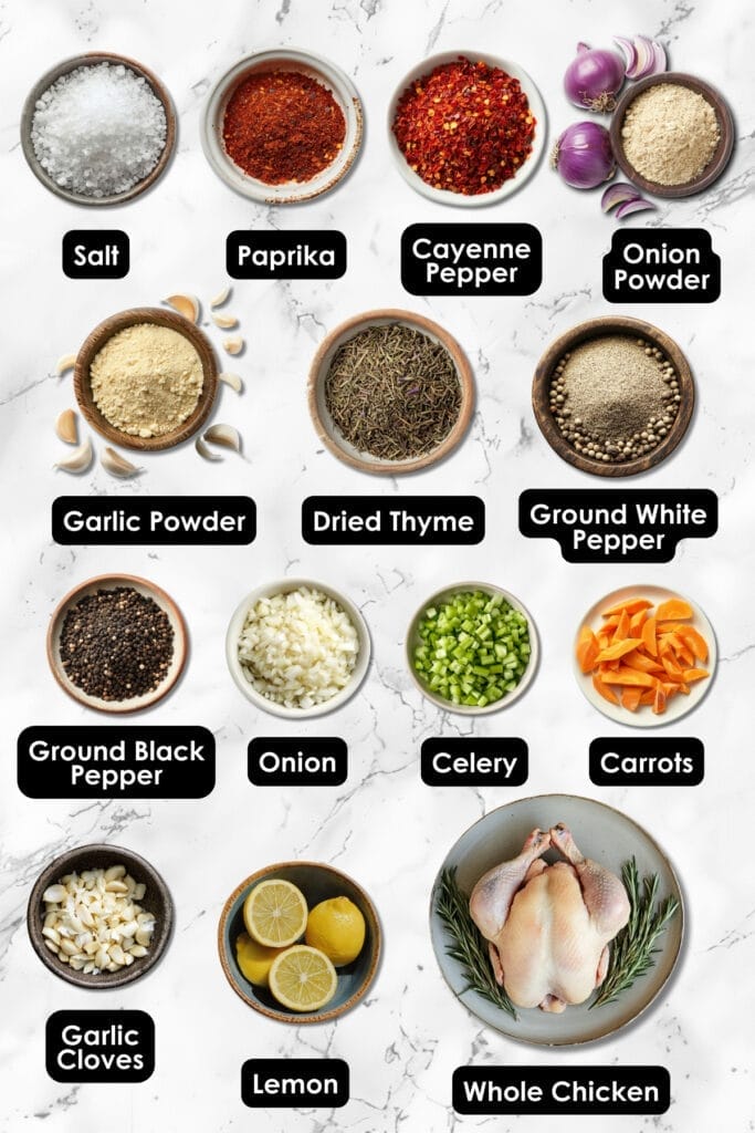 This Juicy, Tasty & Convenient Crockpot Whole Chicken Recipe Will Make You a Slow-Cooking Convert 3 This Juicy, Tasty & Convenient Crockpot Whole Chicken Recipe Will Make You a Slow-Cooking Convert - Crockpot Whole Chicken ingredients