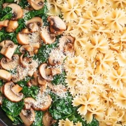 This Parmesan Spinach Mushroom Pasta Skillet Recipe is Savory, Creamy & Ready in Minutes 4 This Parmesan Spinach Mushroom Pasta Skillet Recipe is Savory, Creamy & Ready in Minutes - Parmesan Spinach Mushroom Pasta Skillet recipe 2