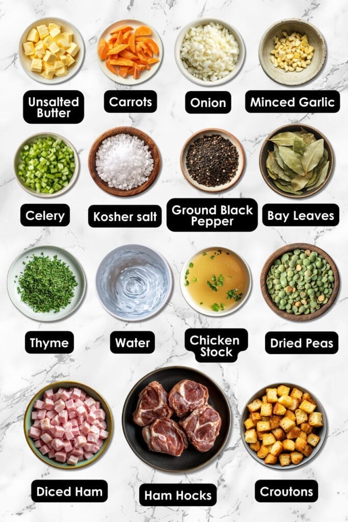 Reinventing the Classic Split Pea Soup with Ham and Slow Cooker Recipe 3 Reinventing the Classic Split Pea Soup with Ham and Slow Cooker Recipe - Split Pea Soup with Ham ingredients