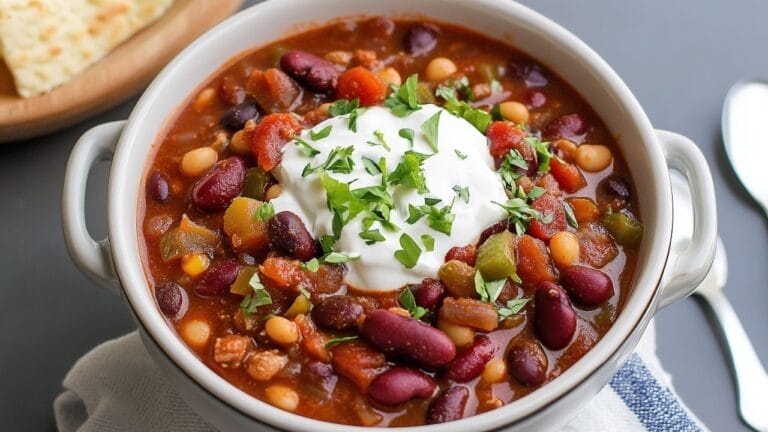 Simmer to Perfection This Slow Cooker Three-Bean Vegetarian Chili Recipe - Three Bean Vegetarian Chili