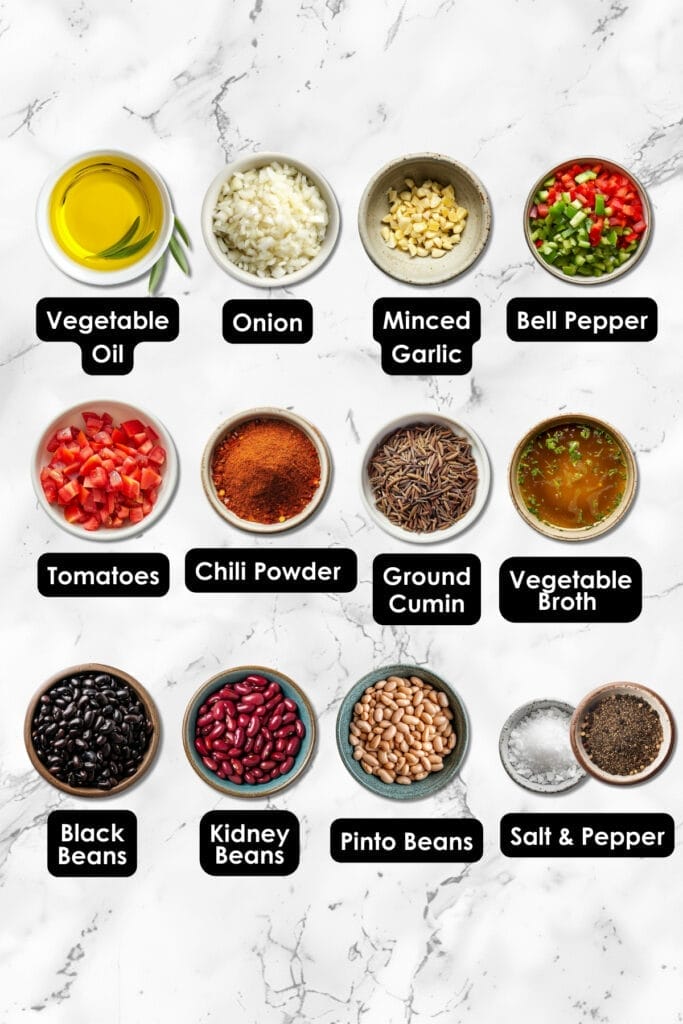 Simmer to Perfection This Slow Cooker Three-Bean Vegetarian Chili Recipe - Three Bean Vegetarian Chili ingredients 1