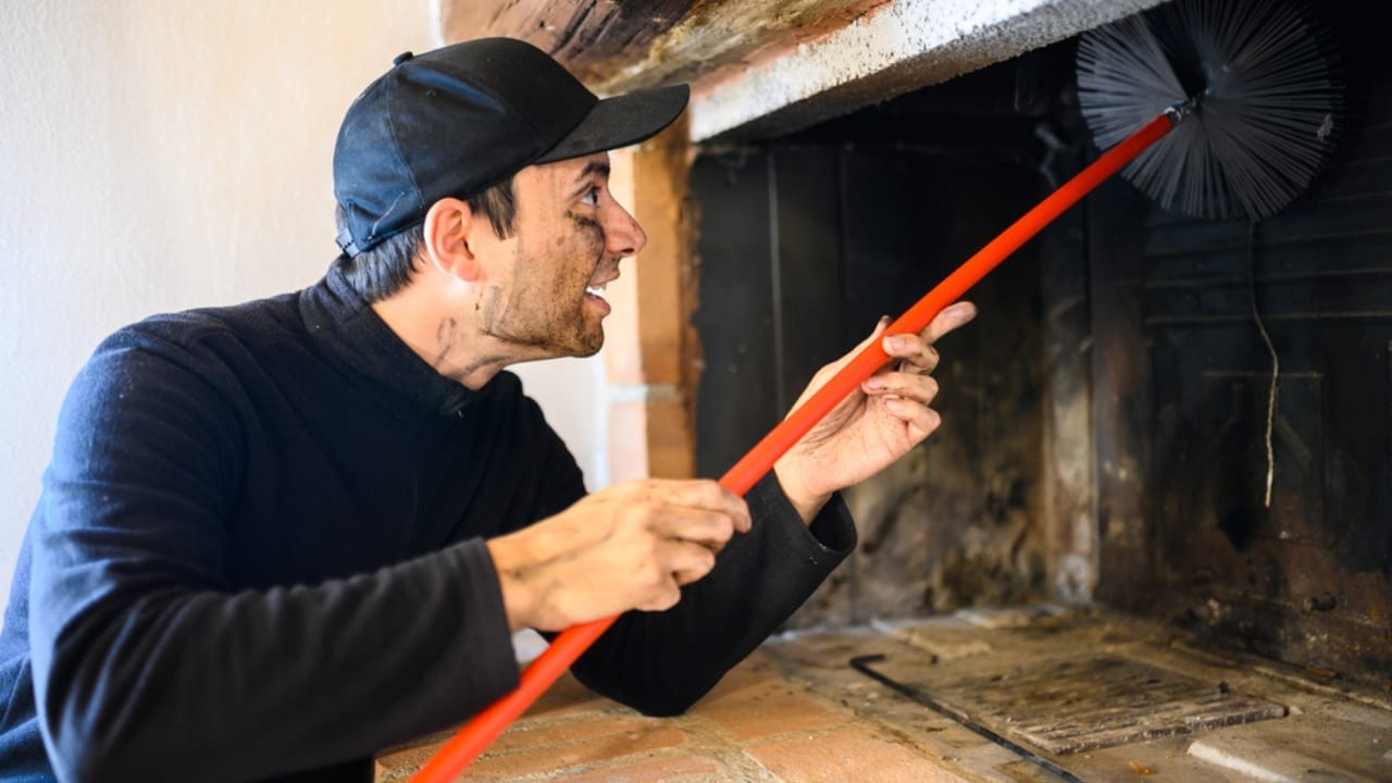 15 Easy Winterization Tips to Protect Your Home & Wallet - young man cleaning chimney ss1931268347