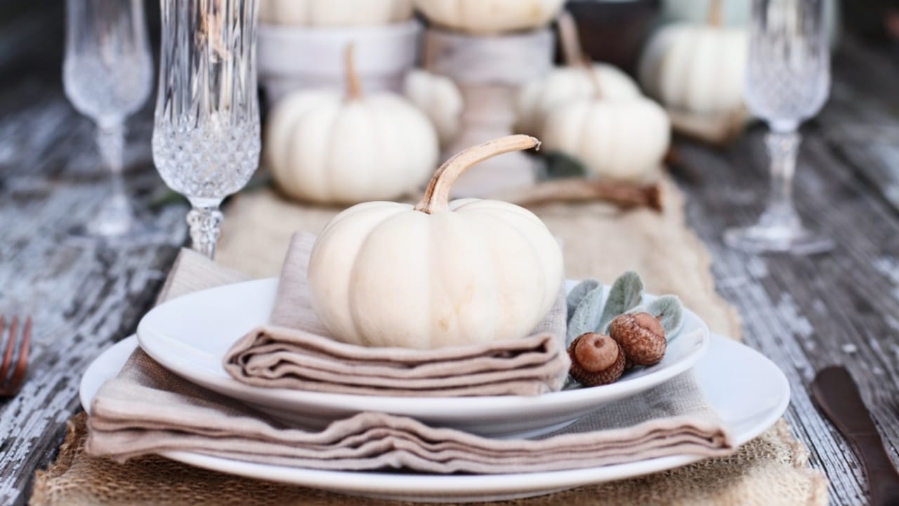 29 Fall Decor Tips for a Warm, Comfy & Inviting Home 19 29 Fall Decor Tips for a Warm, Comfy & Inviting Home - fall burlap decor mini white pumpkin rustic farmhouse table ss1139829971