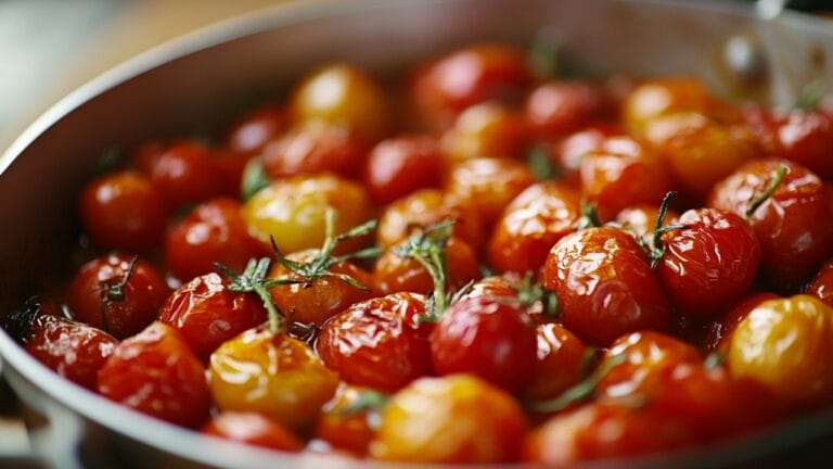 Forget Canned Sauce: Make Your Own Oven-Roasted Cherry Tomato Sauce (Freezer-Friendly) 7 Forget Canned Sauce: Make Your Own Oven-Roasted Cherry Tomato Sauce (Freezer-Friendly) - tomato sauce in pan