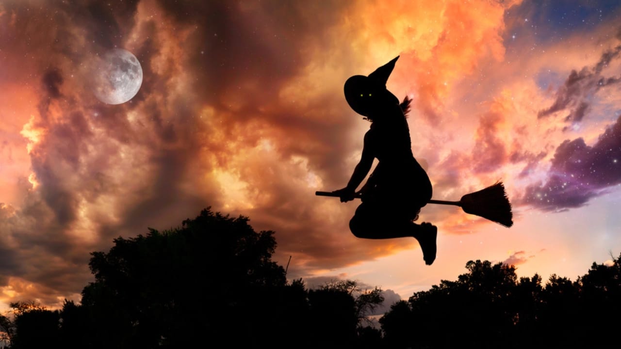 Craft Your Own Magical Halloween Witches' Broom: 2 Free DIY Methods - Flying witch on broomstick dp7085739