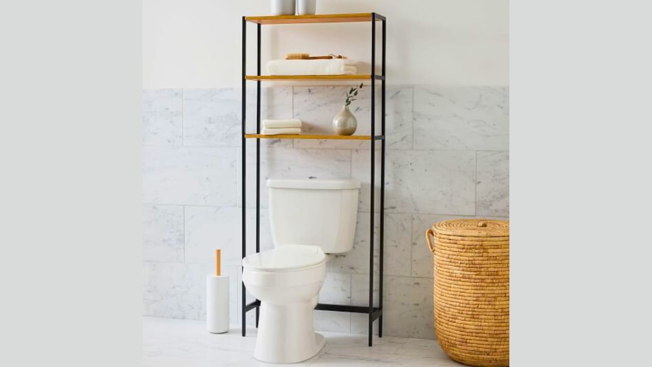 18 Bathroom Organization Hacks to Declutter Your Space 2 18 Bathroom Organization Hacks to Declutter Your Space - Over the Toilet Shelving west elm