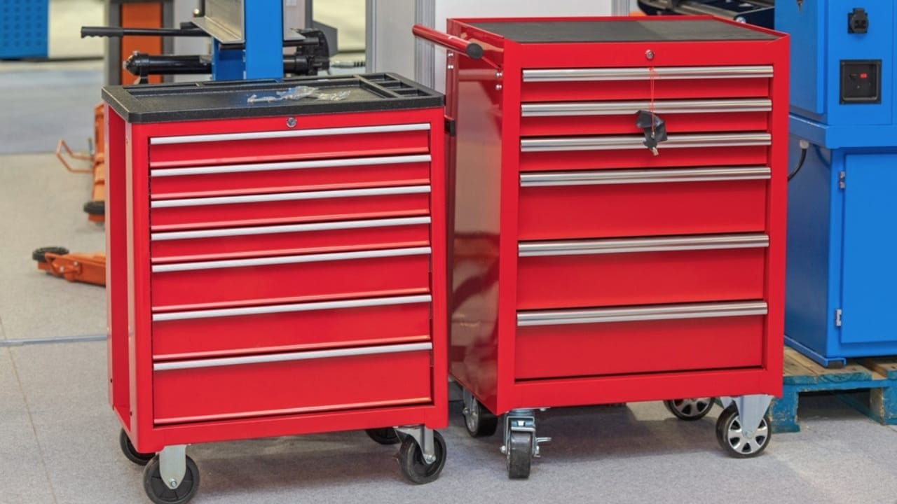 Maximize Your Garage Space with These 18 Simple DIY Organization Projects - Rolling Red Tool Carts Drawers ss2281379281
