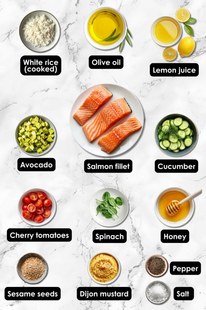 Why This Super Simple Salmon Bowl Recipe Should Be Your Go-To Meal 4 Why This Super Simple Salmon Bowl Recipe Should Be Your Go-To Meal - Salmon Bowl Ingredients