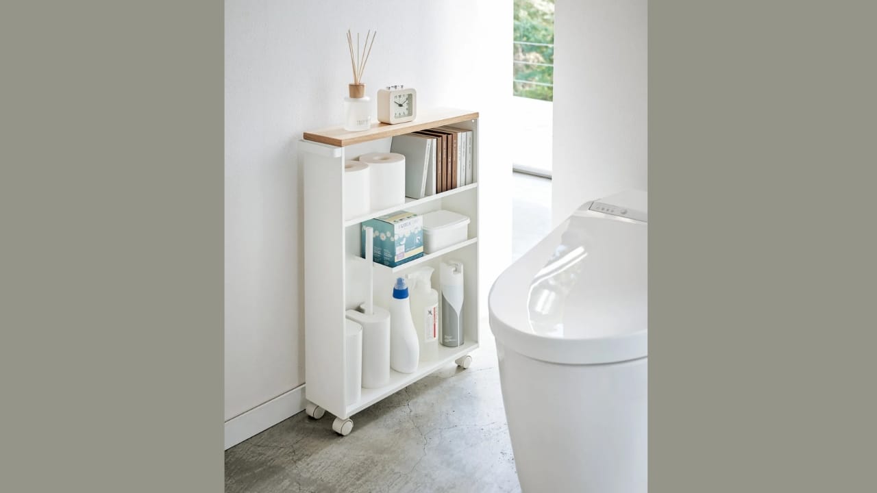18 Bathroom Organization Hacks to Declutter Your Space 18 18 Bathroom Organization Hacks to Declutter Your Space - Yamazaki Rolling Slim Cart