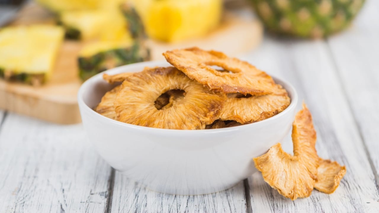 Stock Your Pantry with These 18 Foods To Dehydrate for Emergency Storage 19 Stock Your Pantry with These 18 Foods To Dehydrate for Emergency Storage - dehydrated pineapple dp170318546