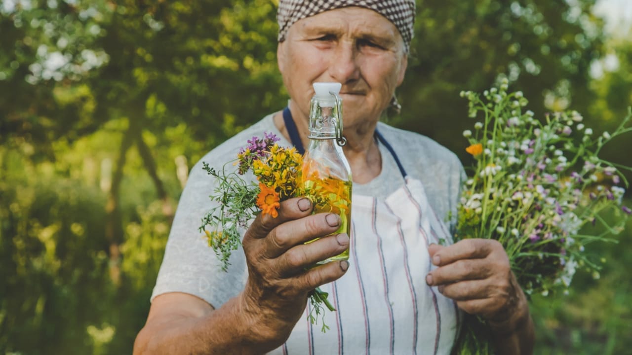 Building Resilience: 27 Pioneer Skills to Master in Uncertain Times 28 Building Resilience: 27 Pioneer Skills to Master in Uncertain Times - old woman harvesting herbs Wildcrafting dp582612002