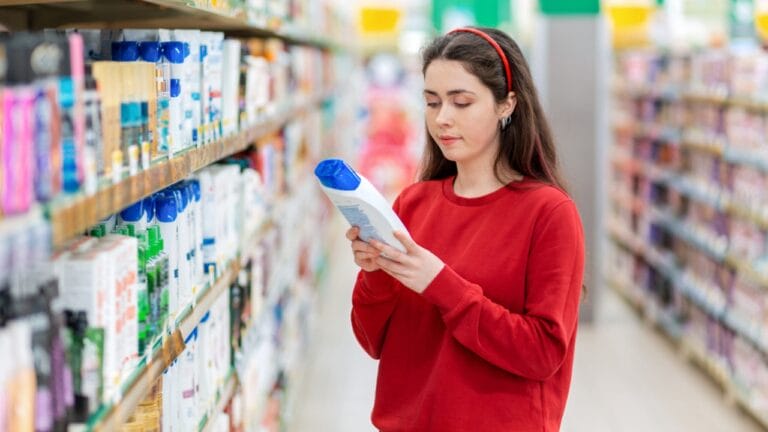 11 Common Shampoo Ingredients Linked to Bald Spots & Thinning Hair 8 11 Common Shampoo Ingredients Linked to Bald Spots & Thinning Hair - woman holding shampoo dp463271272