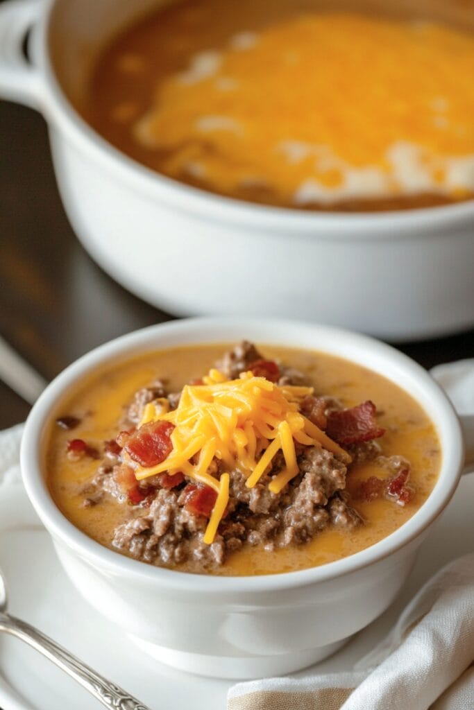 15 Irresistible Carnivore Diet Soups, Salads, and Appetizers You’ll Love 10 15 Irresistible Carnivore Diet Soups, Salads, and Appetizers You’ll Love - Bacon Cheeseburger Soup Pin