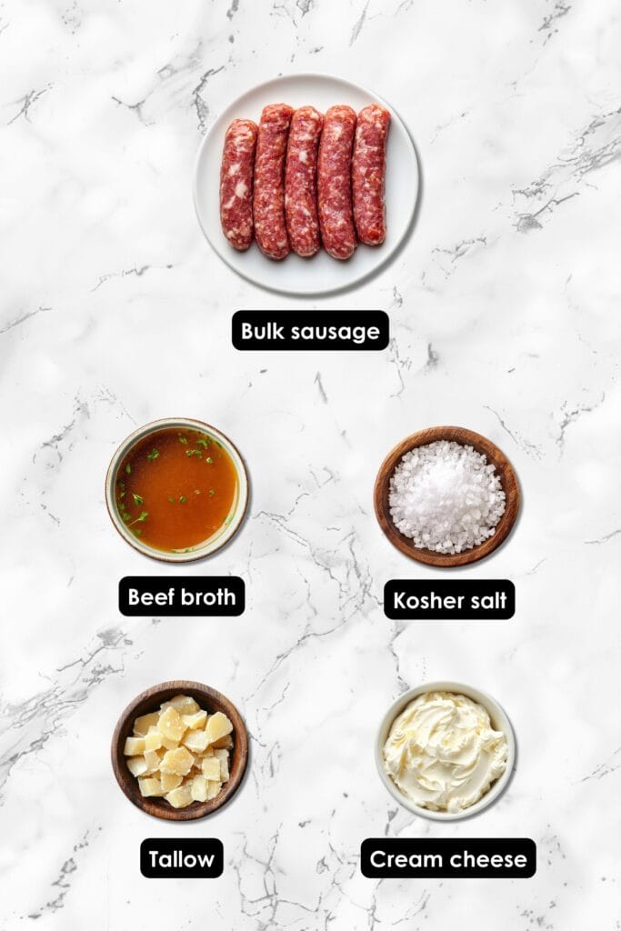 “Meat Cereal”: The Viral Carnivore Sausage Soup Recipe 3 “Meat Cereal”: The Viral Carnivore Sausage Soup Recipe - Creamy Sausage Soup Ingredients