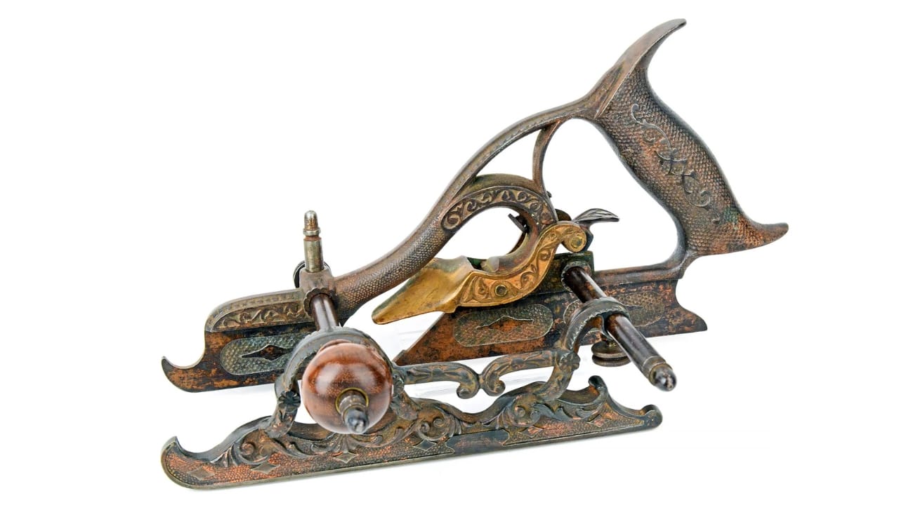 15 Antique Woodworking Tools That Could Be Worth a Fortune 7 15 Antique Woodworking Tools That Could Be Worth a Fortune - Gunmetal Miller Patent No. 50 Gunmetal Plow Plane