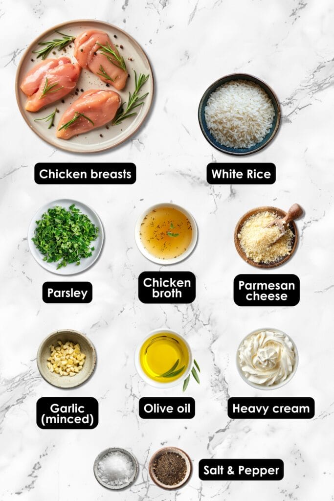 One-Pan Creamy Parmesan Chicken & Rice: 40 Minutes 3 One-Pan Creamy Parmesan Chicken & Rice: 40 Minutes - One Pan Creamy Parmesan Chicken and Rice Ingredients