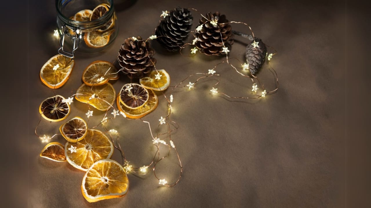 Dried Orange Garlands: A Timeless Winter Tradition - dried orange garland with pine cone dp170378094 dnoh