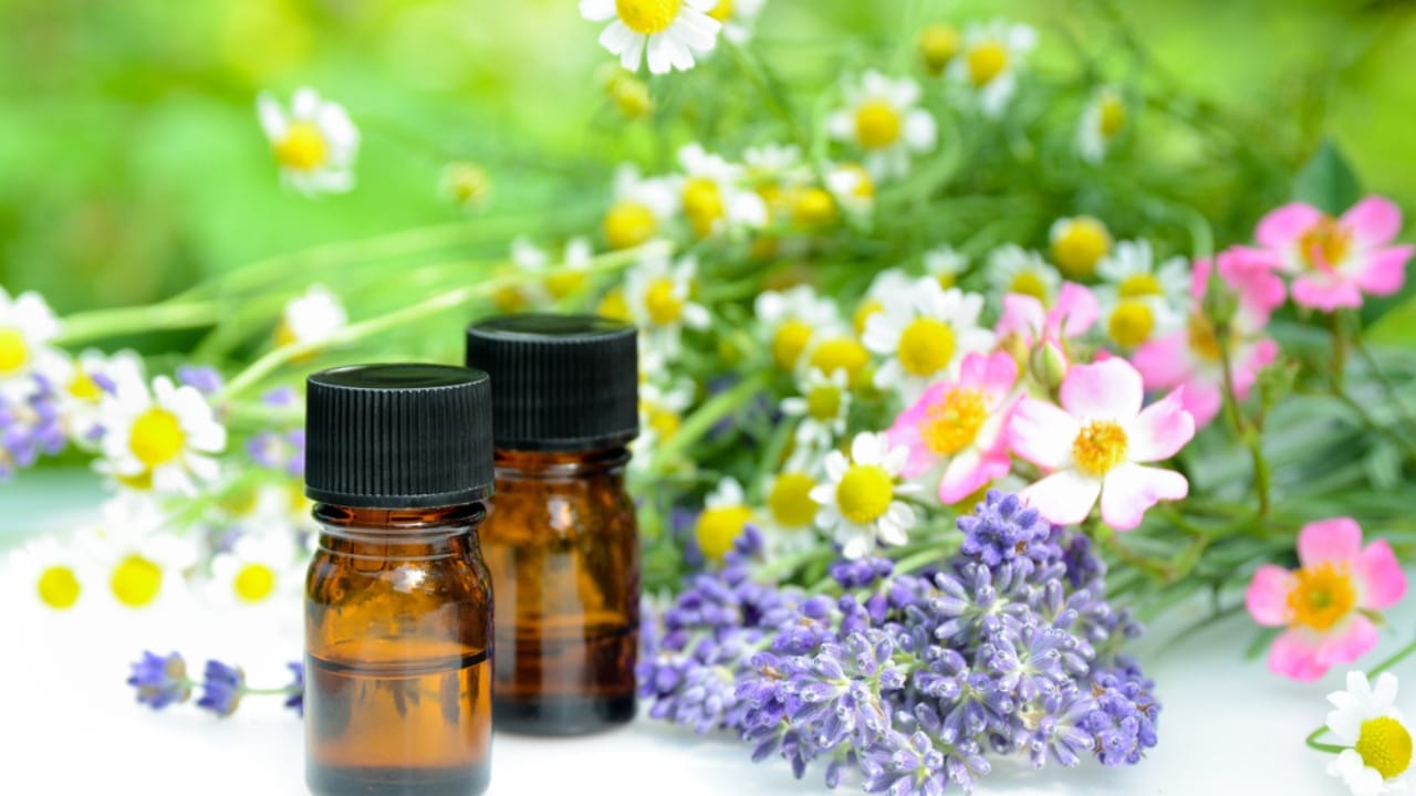 12 DIY Holiday Room Sprays to Bring Cheer to Every Room 12 12 DIY Holiday Room Sprays to Bring Cheer to Every Room - essential oils with herbal flowers in garden ss373189897 dnop