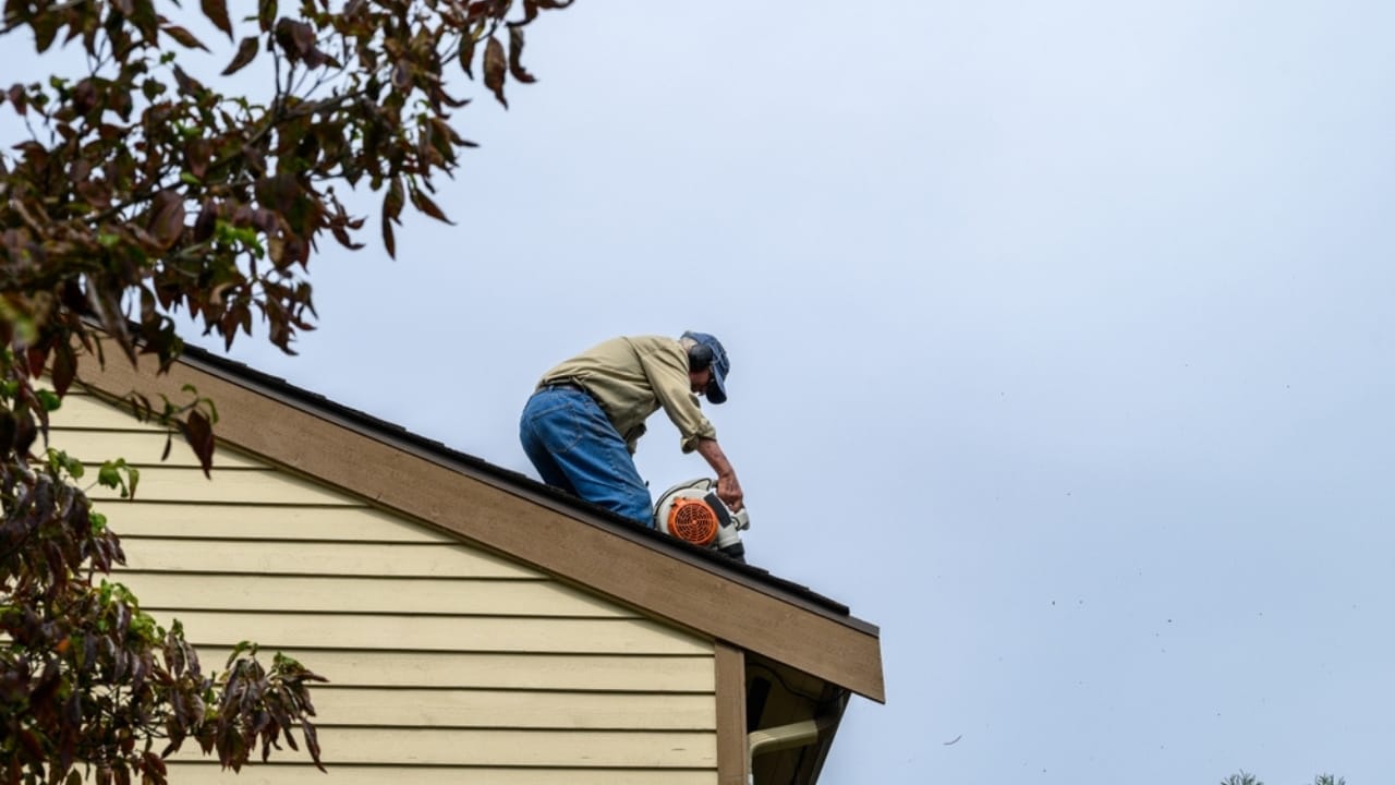 12 Leaf Blower Hacks That Will Change How You Use It Year-Round - leaf blower on the roof ss2206425499 adyh