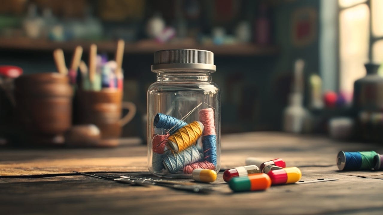 15 Ways to Repurpose Supplement & Pill Bottles for Everyday Use 4 15 Ways to Repurpose Supplement & Pill Bottles for Everyday Use - sewing kit in a pill bottle