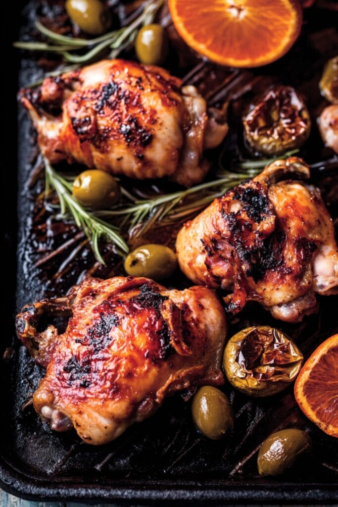 A Must-Try Dinner Recipe: Blood Orange Chicken & Olives - Blood Orange Chicken with Scotch Whiskey Olives Pin