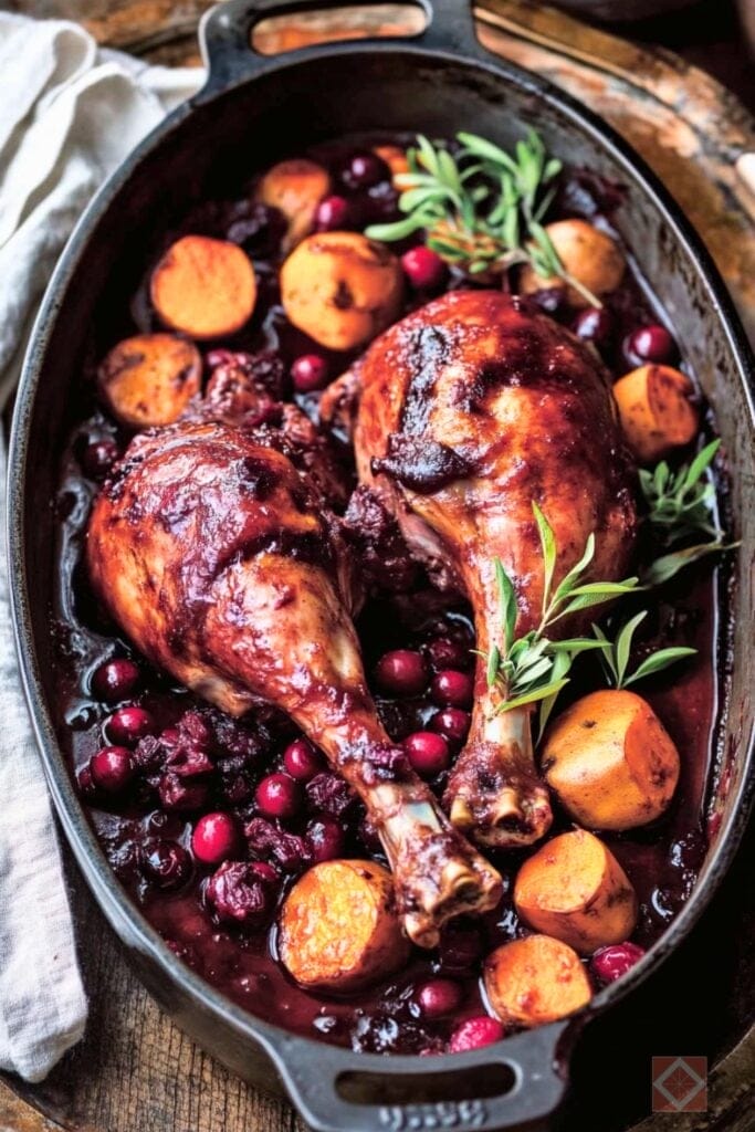 Rustic Braised Turkey Legs with Sweet Potatoes & Cranberries 2 Rustic Braised Turkey Legs with Sweet Potatoes & Cranberries - Braised Turkey Legs with Cranberries Soy Sauce Sweet Potatoes midia 2