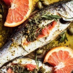Mediterranean-Style Branzino with Grapefruit & Olive Tapenade 4 Mediterranean-Style Branzino with Grapefruit & Olive Tapenade - Branzino With Grapefruit Rustic Olive Caper Tapenade 1