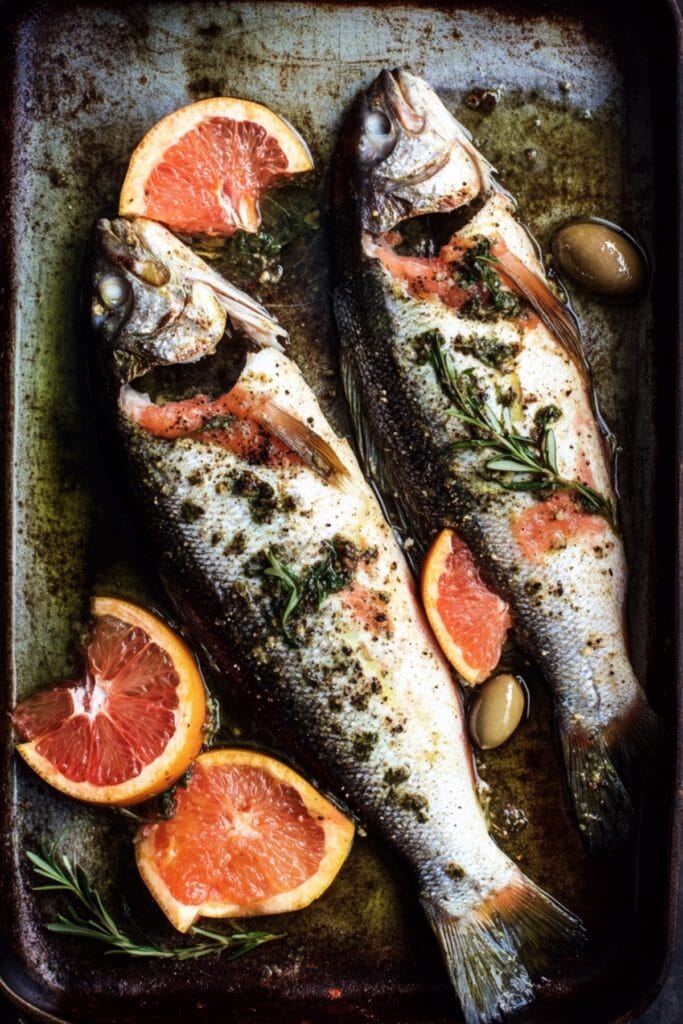 18 Irresistible Seafood Recipes for Fresh and Bold Dinner Ideas 8 18 Irresistible Seafood Recipes for Fresh and Bold Dinner Ideas - Branzino With Grapefruit Rustic Olive Caper Tapenade Pin