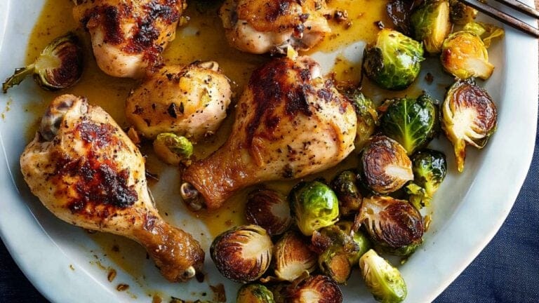 Must-Try Coriander Chicken with Roasted Veggies - Coriander Seed Chicken Caramelized Brussels Sprouts 1 1