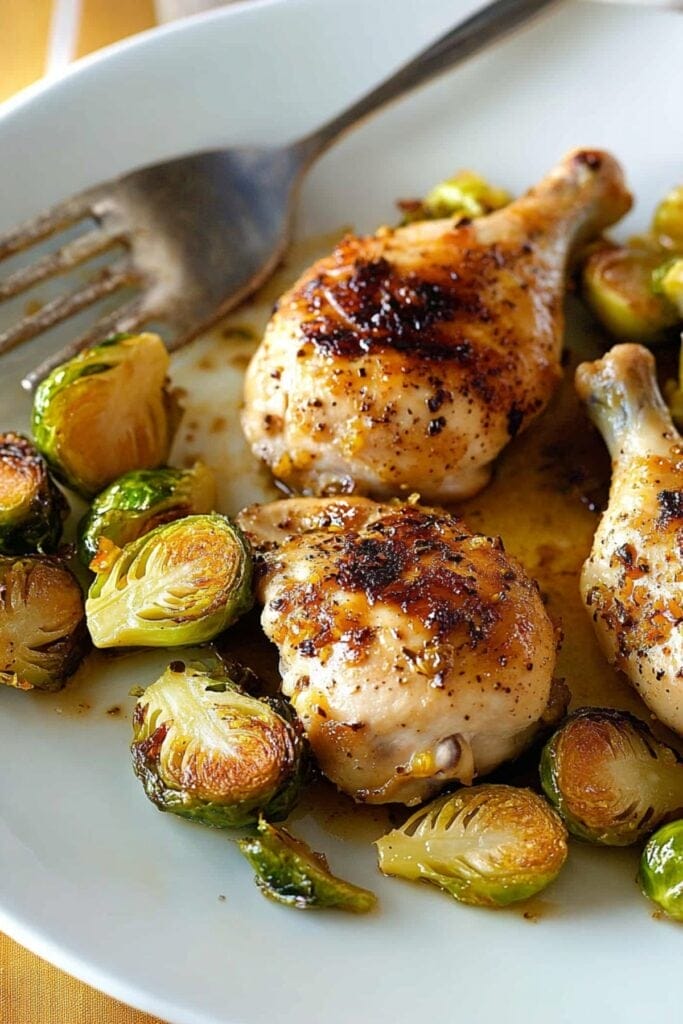 Must-Try Coriander Chicken with Roasted Veggies - Coriander Seed Chicken Caramelized Brussels Sprouts Pin