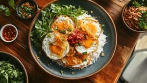 Malaysian-Inspired Fried Eggs with Sweet & Tangy Tamarind Sauce 1 Malaysian-Inspired Fried Eggs with Sweet & Tangy Tamarind Sauce - Fried Eggs with Chiles Tamarind Sauce Crispy Shallots midia 2